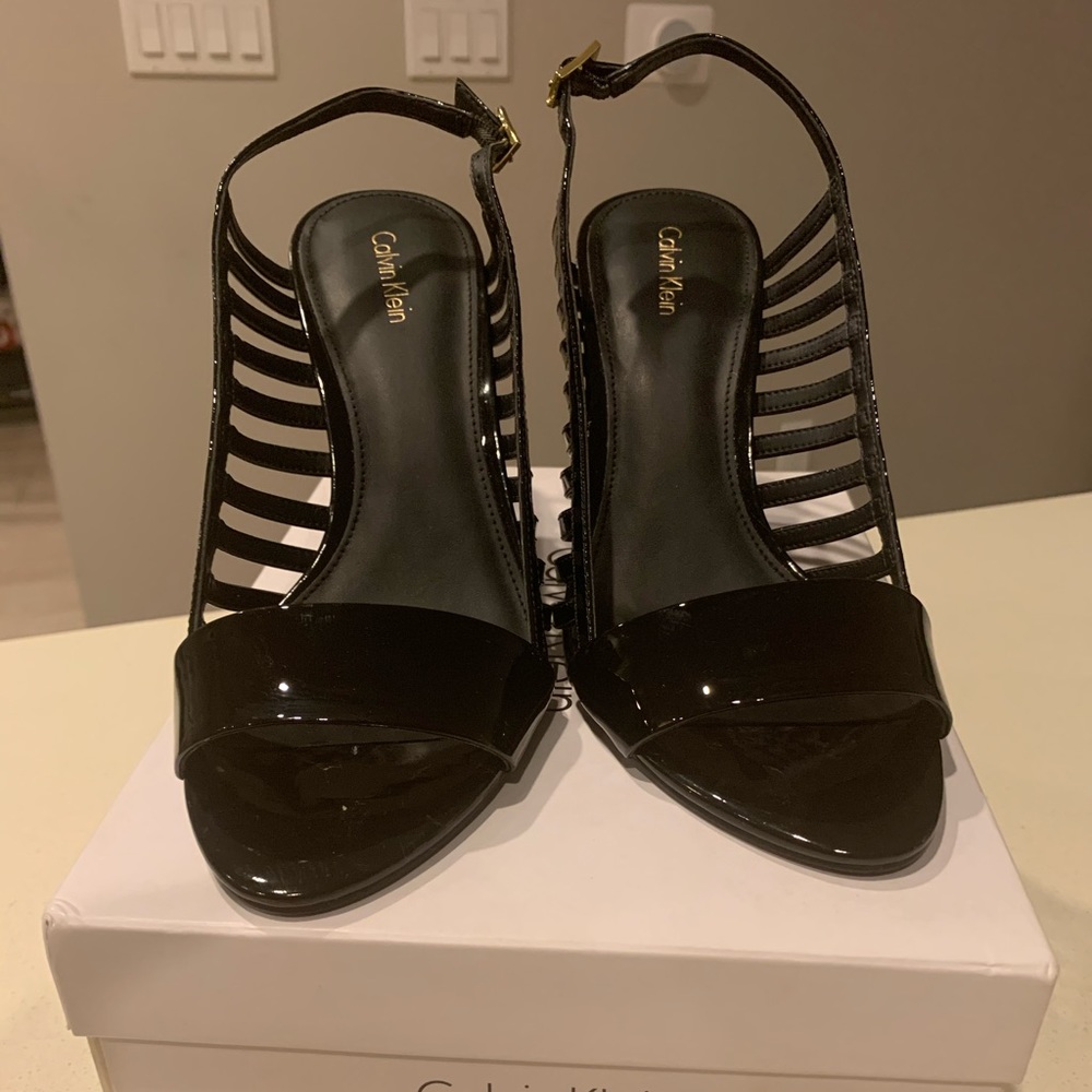 Calvin Klein Nikita Black Patent Slingback Pumps